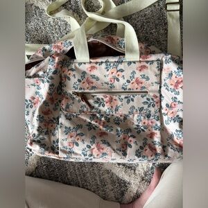 Floral Canvas Travel Bag - Cream and Pink